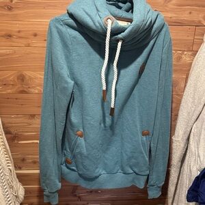 Wanakome Teal Hoodie with Cowl Neck